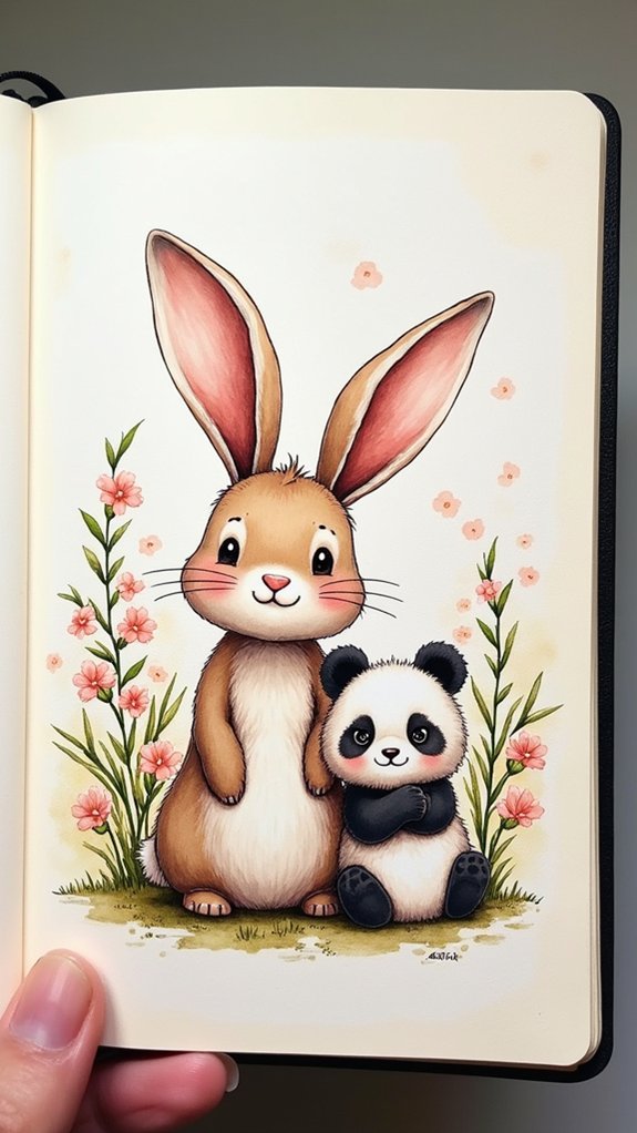adorable bunny and panda doodles