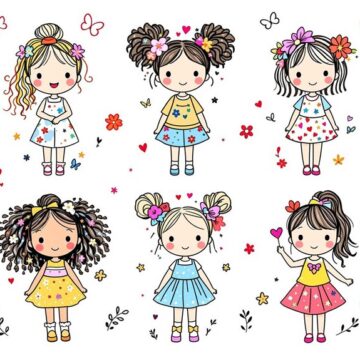 adorable doodle girl illustrations