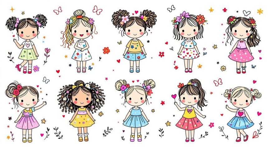 adorable doodle girl illustrations