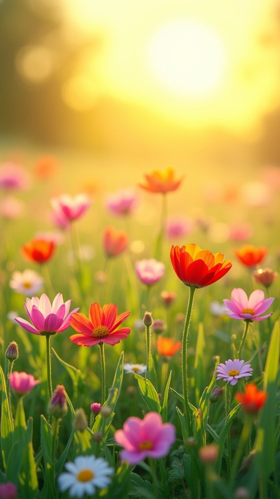 cheerful flower doodle field