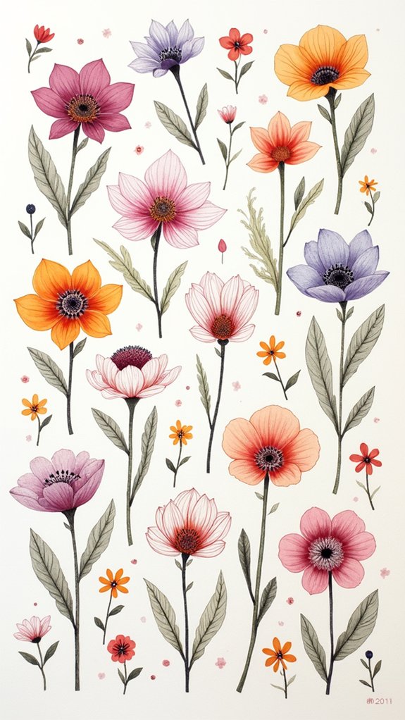 cheerful simple flower doodles