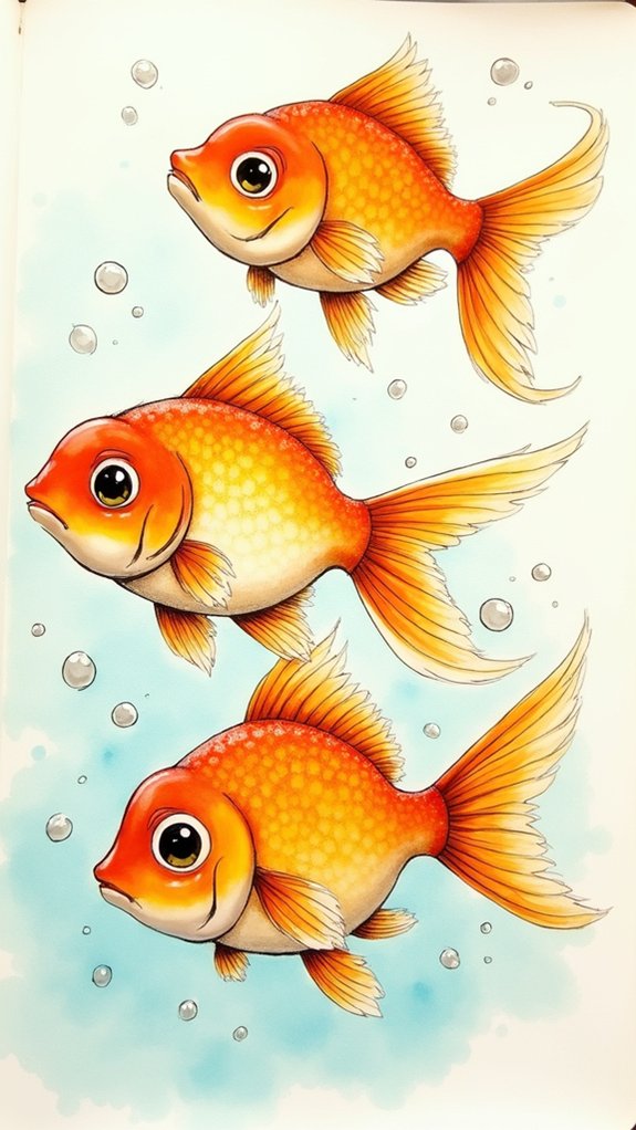 chubby goofy goldfish trio