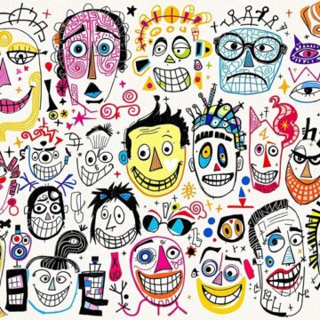 creative sketching doodle faces