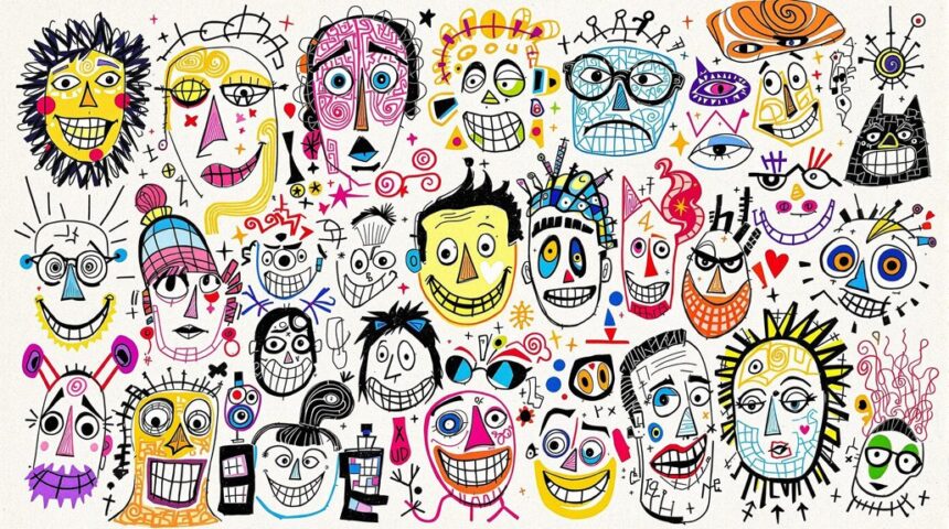 creative sketching doodle faces