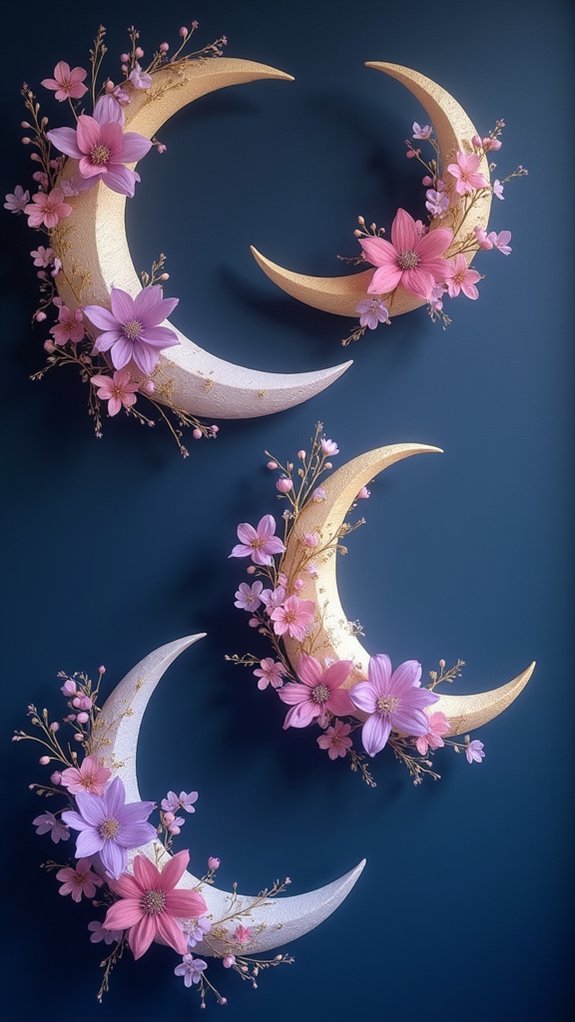 crescent moons and flowers
