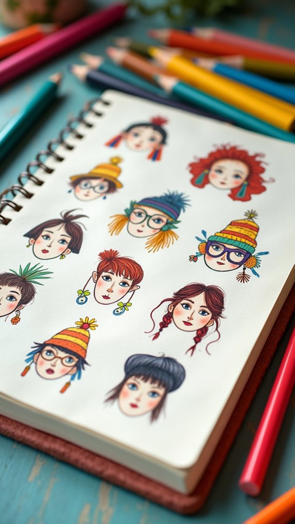 doodle faces with accessories