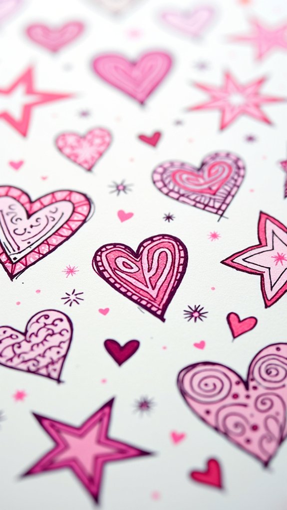 doodle hearts and stars