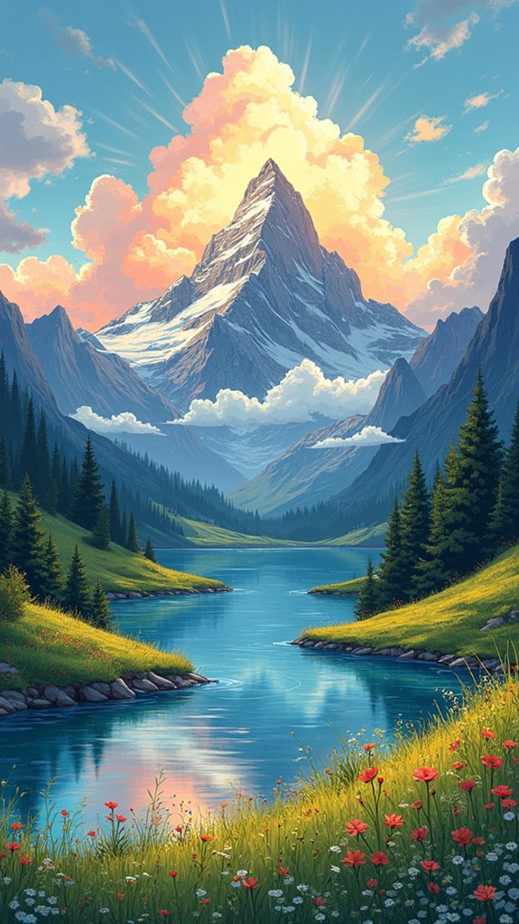 mountain scenery with sunlight