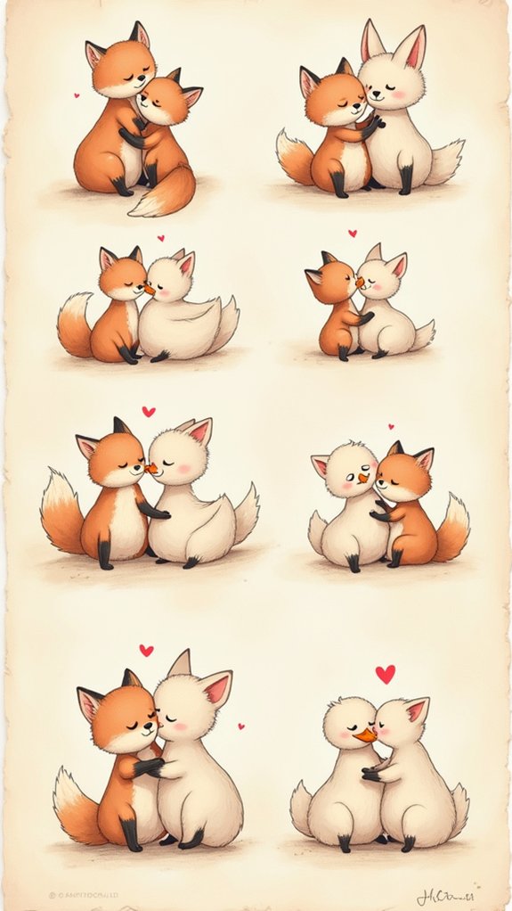 playful animal couple illustrations
