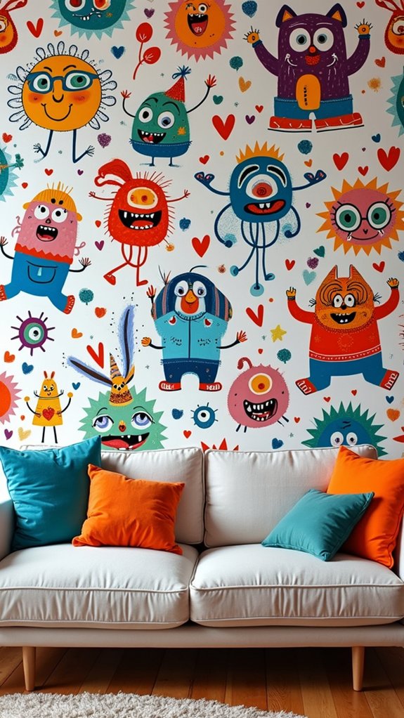 playful cartoon wall art