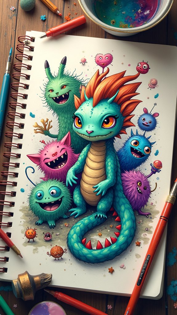 quirky dragon inspired doodle monster