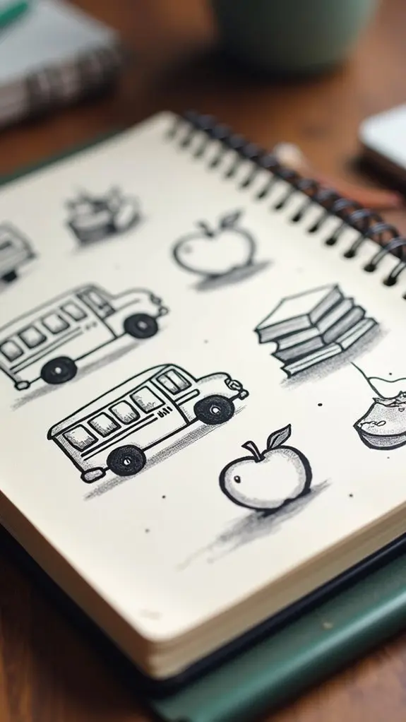 school themed doodles and characters