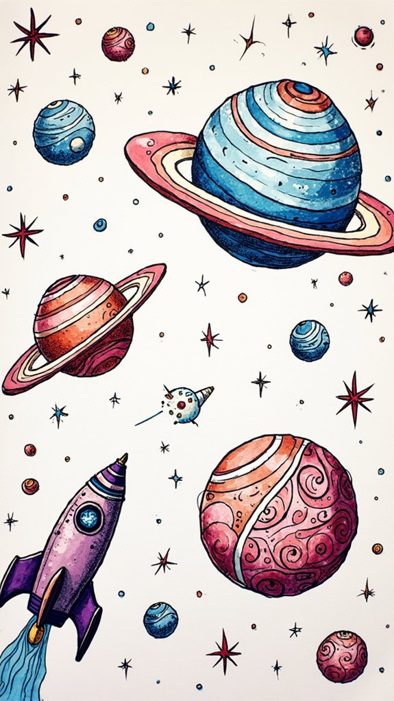 space doodles planets stars