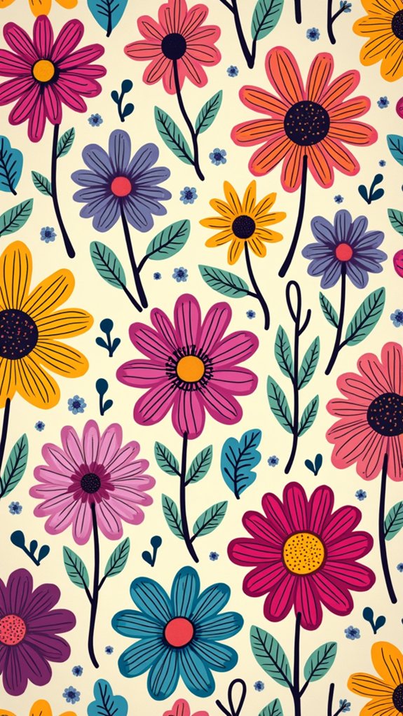 vibrant floral doodle patterns