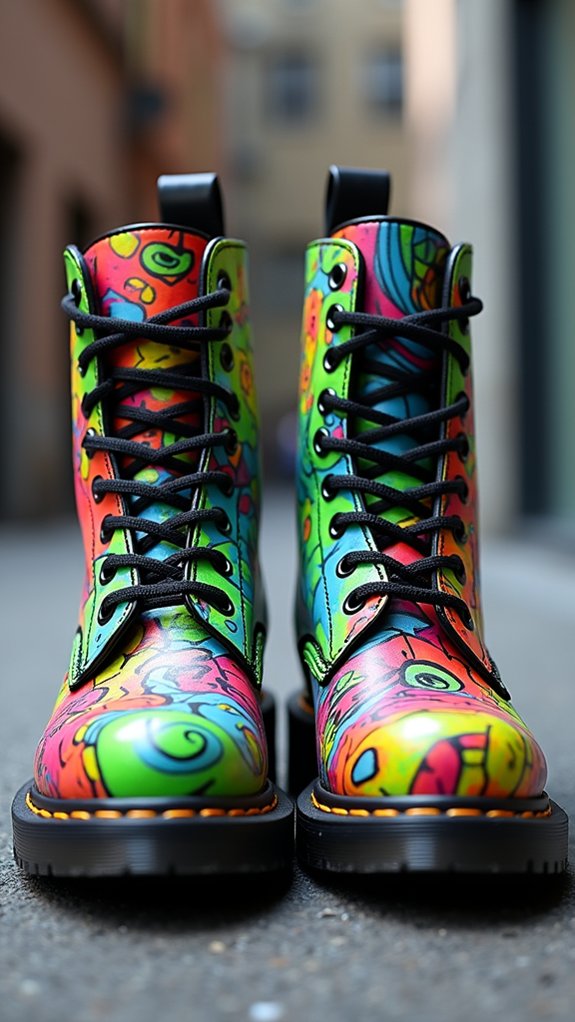 vibrant graffiti inspired lace up boots