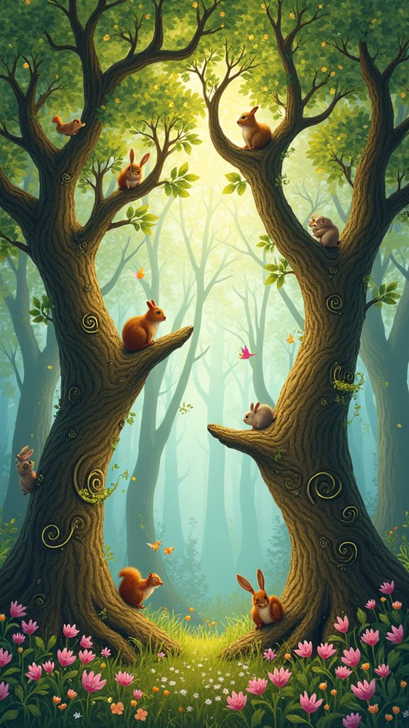 whimsical woodland animal interactions