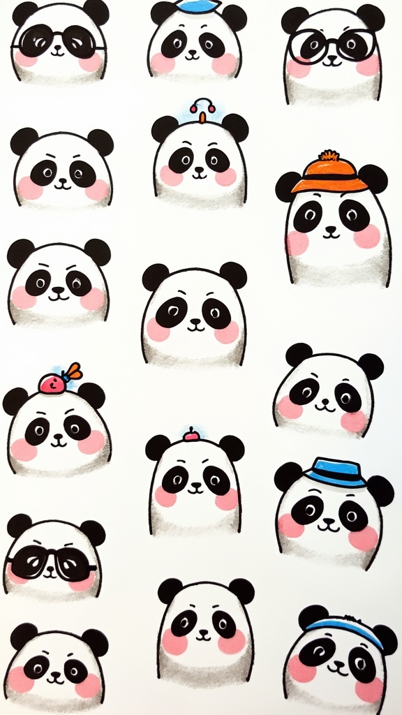 adorable panda face drawing
