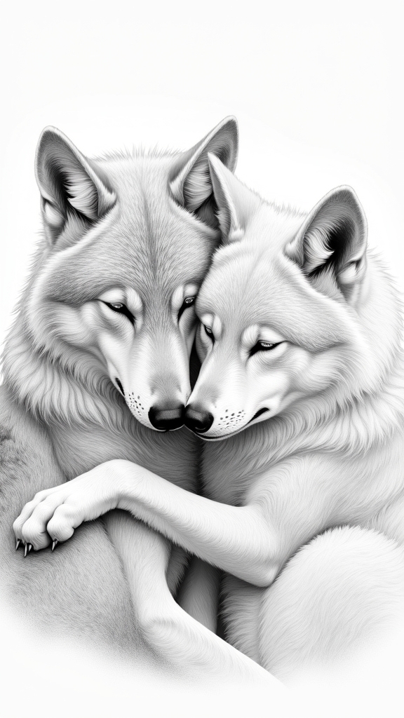 affectionate wolves in art