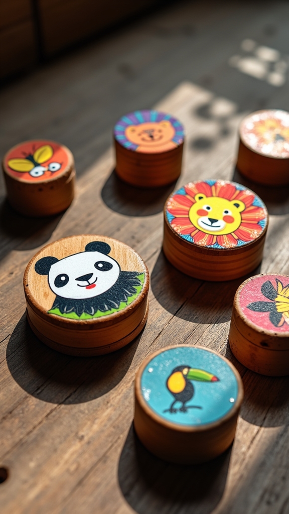 animal themed wooden yo yos