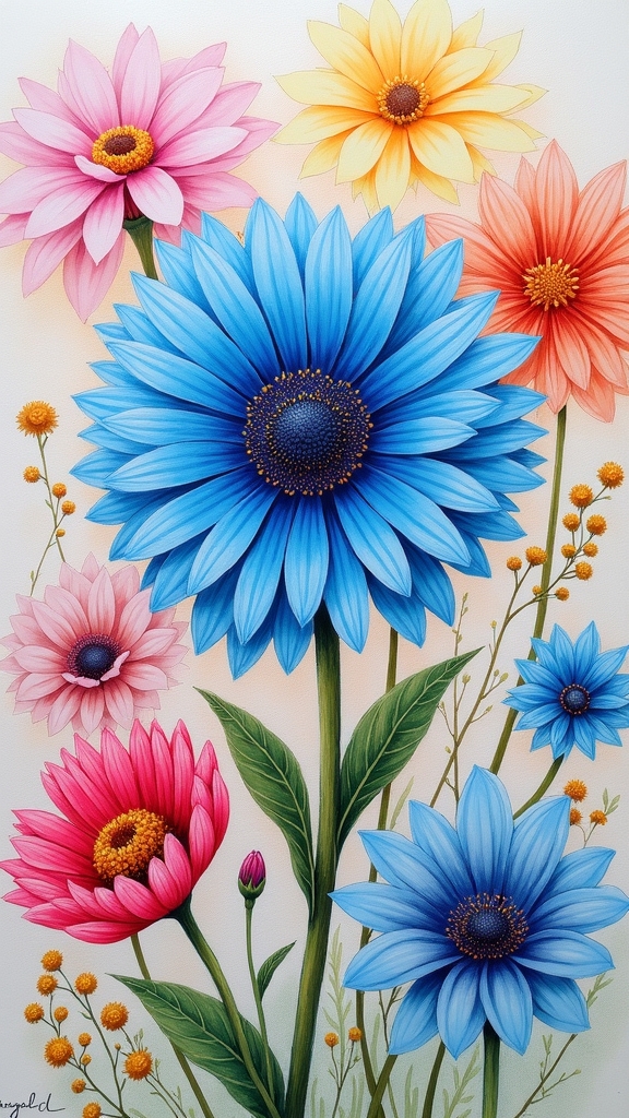 blue sunflower artistic techniques