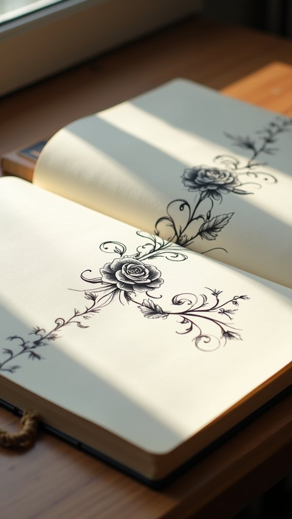 bold illustrated rose vine