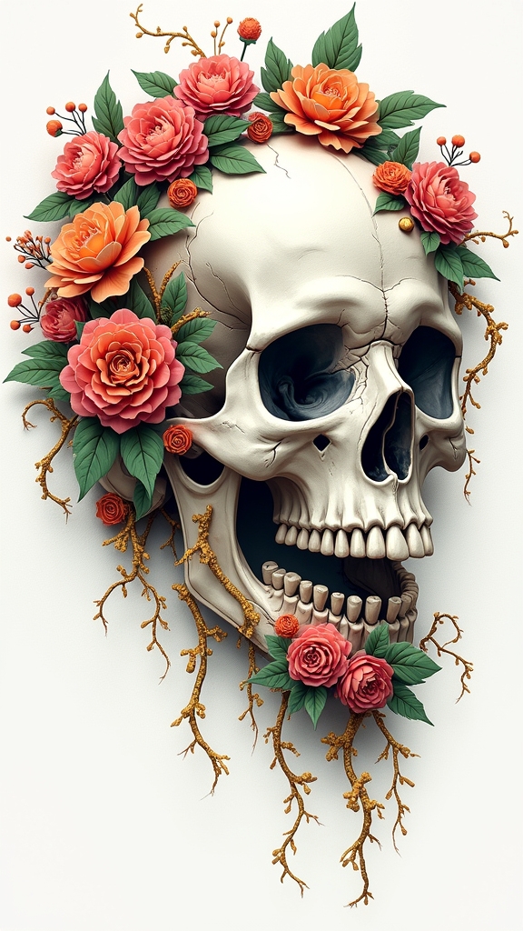 botanical skull art techniques
