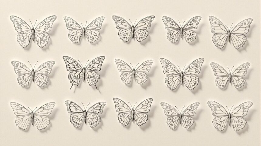 charming detailed pencil butterflies
