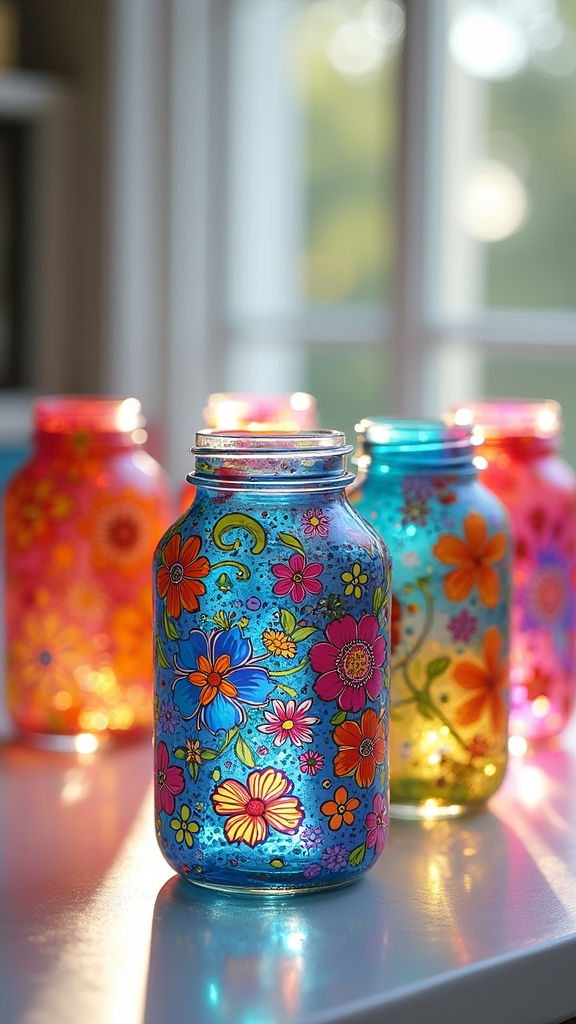 colorful glass jar decor