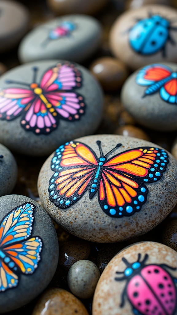 colorful insect rock painting