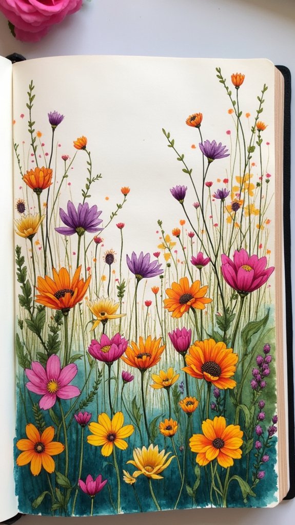 colorful watercolor flower fields