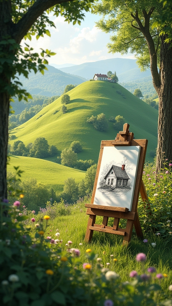 cozy hilltop house scene