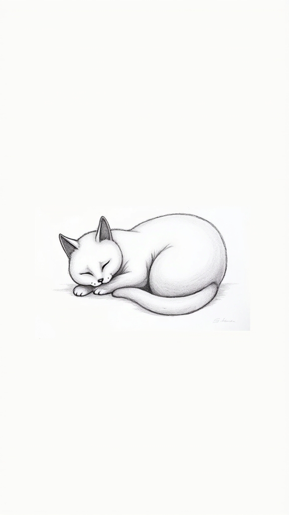 cozy sleeping cat outline