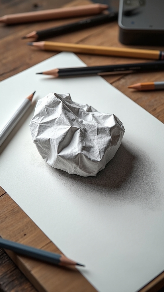crumpled paper pencil art