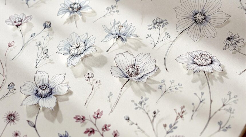 delicate floral sketch ideas