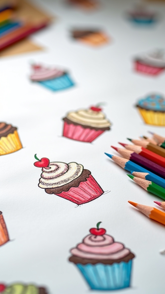 deliciously detailed cupcake drawing