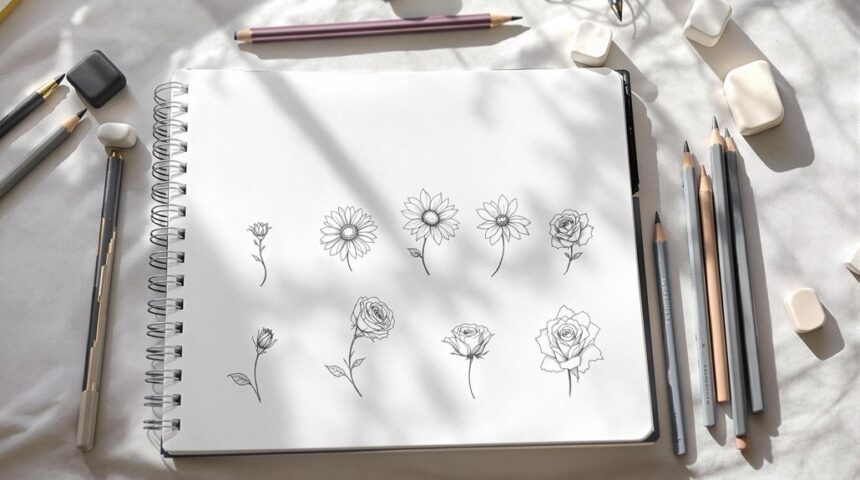 easy pencil flower drawings