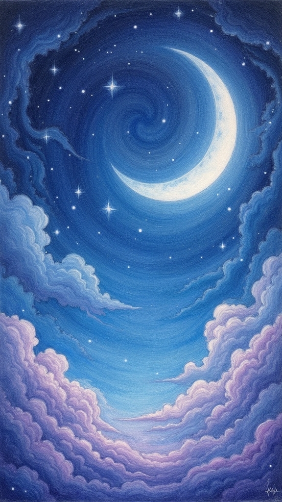 ethereal night scene crosshatching
