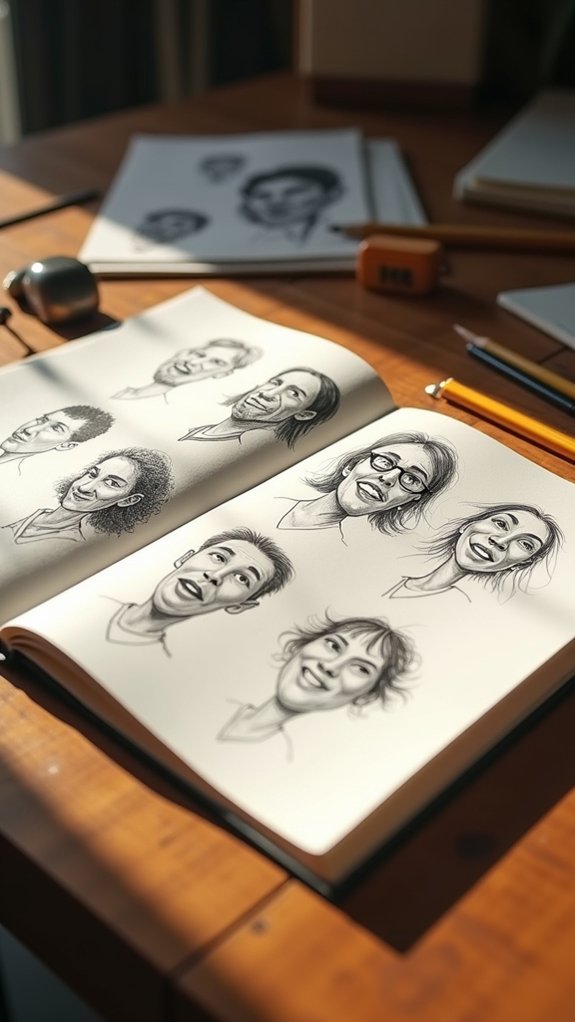 exaggerated facial expressions sketches