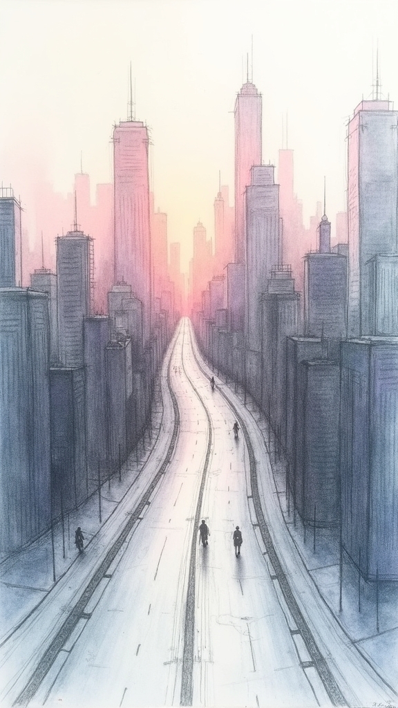 faded cityscape with direction