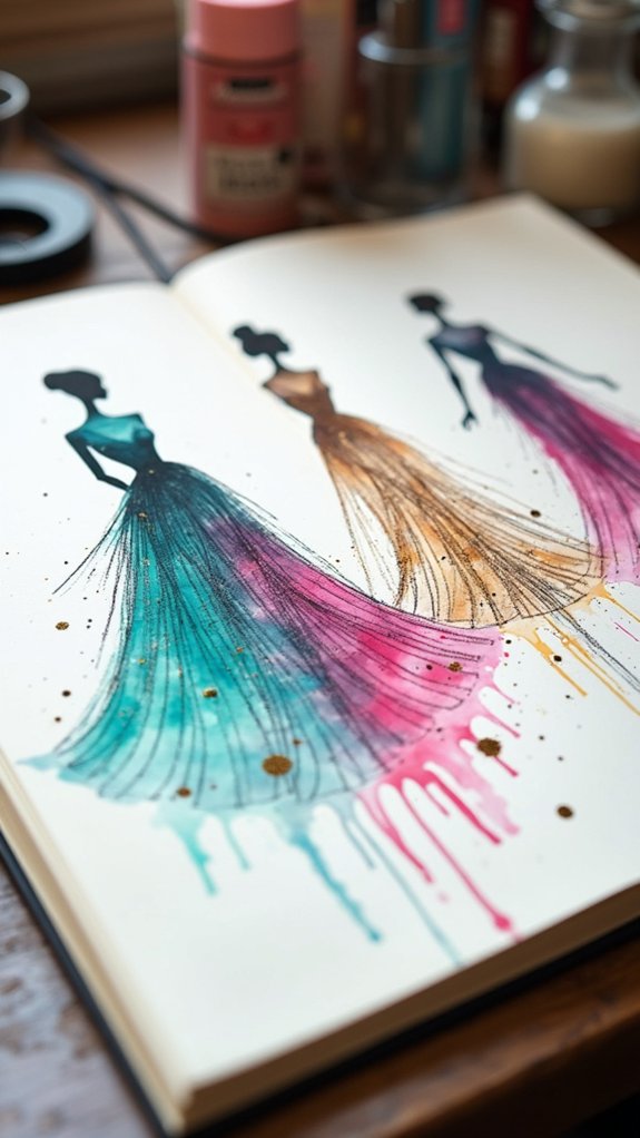 fashion silhouettes with watercolor