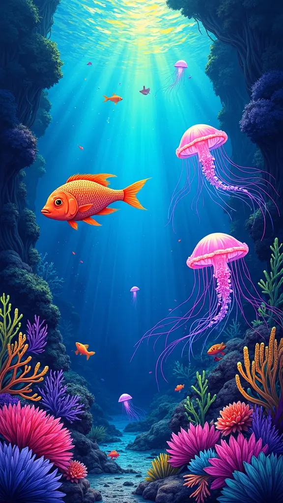fluorescent underwater art explosion