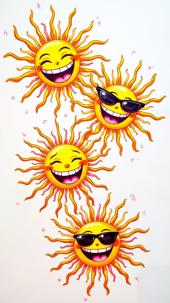 funky sun character doodles