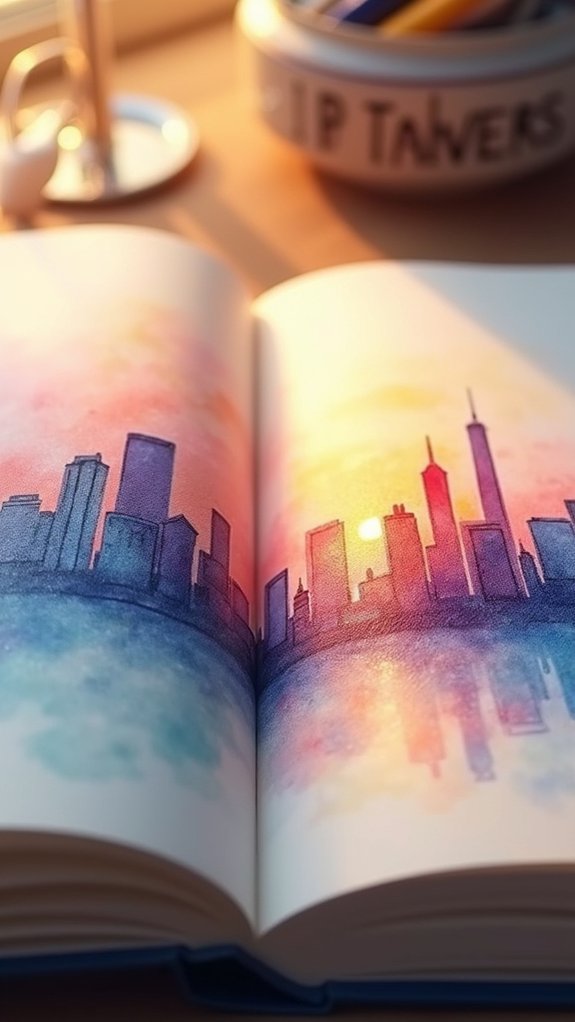 golden hour watercolor cityscapes