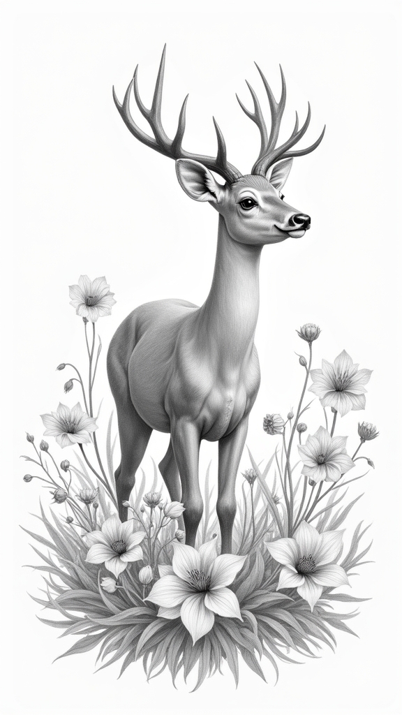 graceful deer in flowers