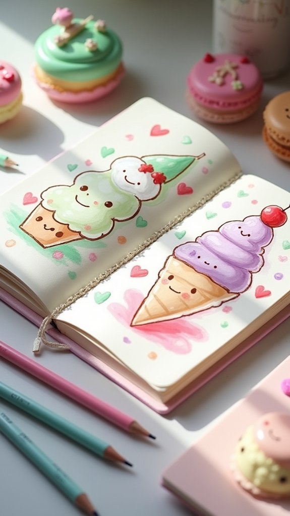 kawaii pastel dessert doodles