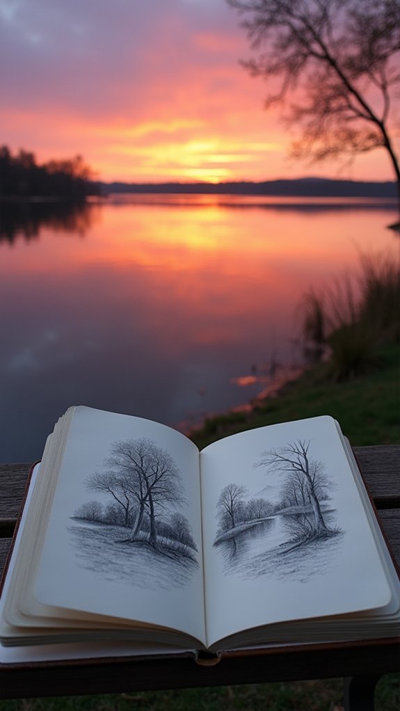 lakeside sunset color reflections