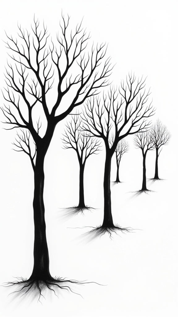 monochrome abstract tree designs