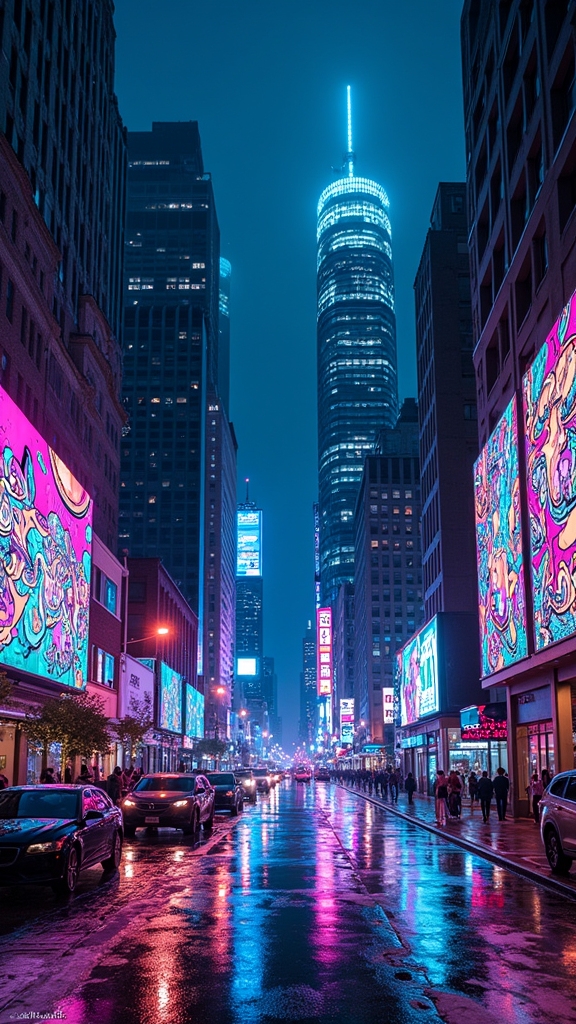 neon glowing city skyline