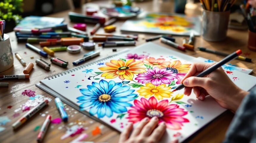 painting posca flowers tutorial
