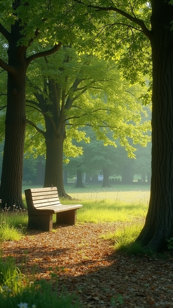 peaceful park bench scene